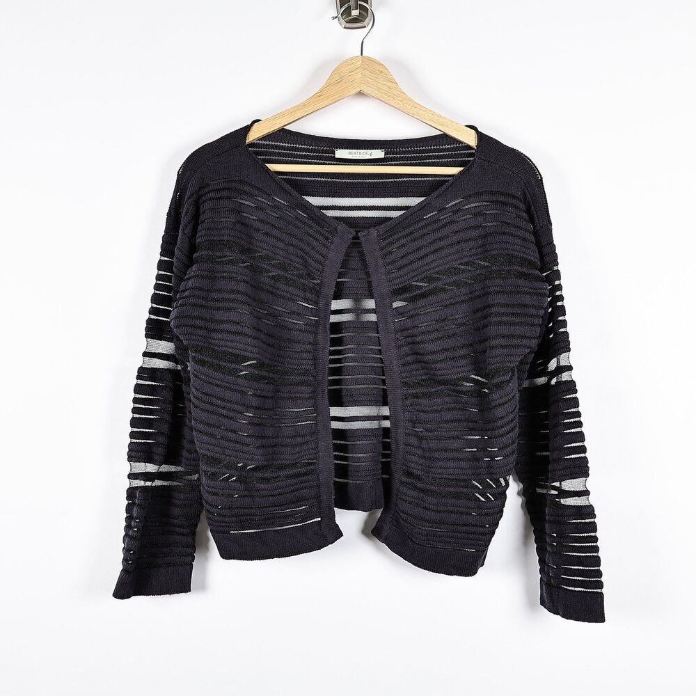 Beatrice.f Sweater Womens Medium Sheer Striped Knit Open Cardigan‎ Whimsigoth